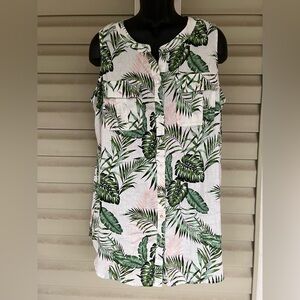 C+C California Sleeveless Button Down 100% Linen Tropical Top Sz 1X